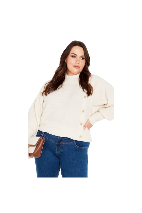 Women's Plus Size Beata Asymmetrical Button Knit Sweater