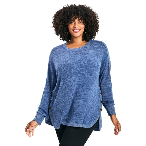 Avenue Women's Plus Size Bec Button Detail Hacci Top