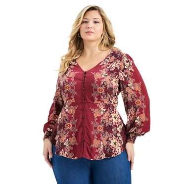 Avenue Women's Plus Size Bella Placement Print Shirt