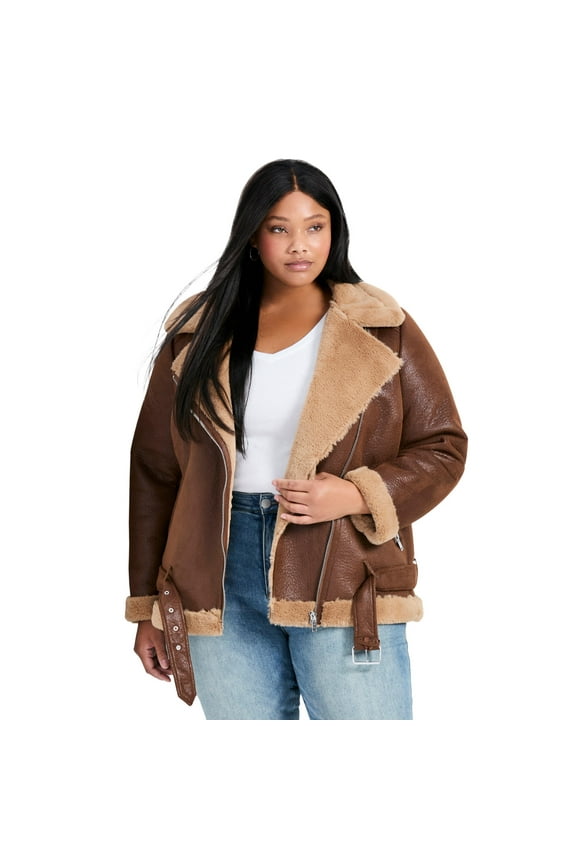 Women's Plus Size Belted Biker Jacket