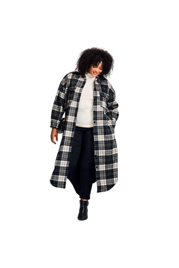 Women's Plus Size Brushed Long Shirt Jacket