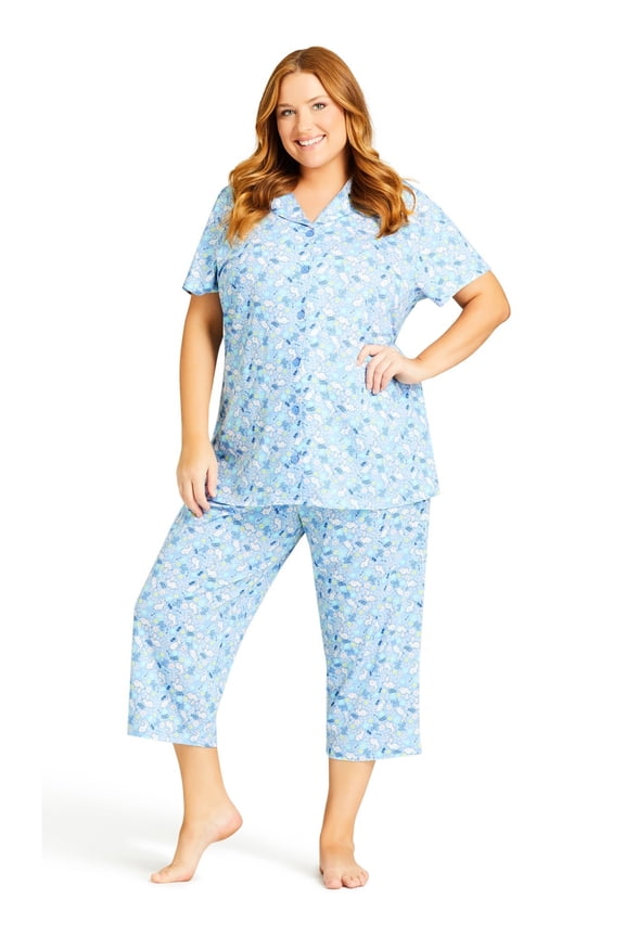 Women's Plus Size Bunny Button Up Sleep Top