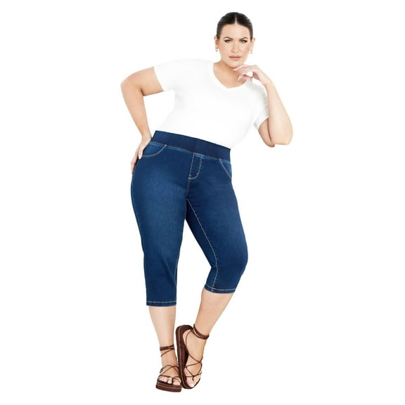 Avenue Women's Plus Size Butter Denim Pull On Crop Jean