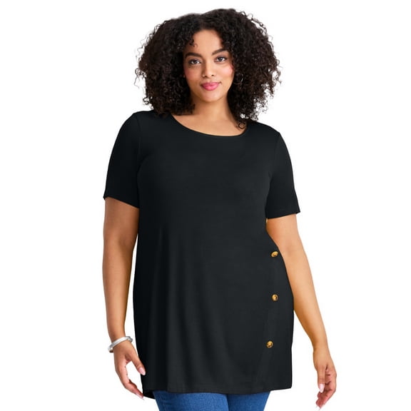 Avenue Women's Plus Size Button Detail Tunic Tee