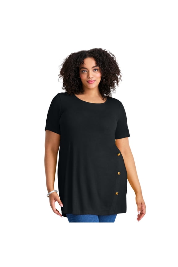 Women's Plus Size Button Detail Tunic Tee