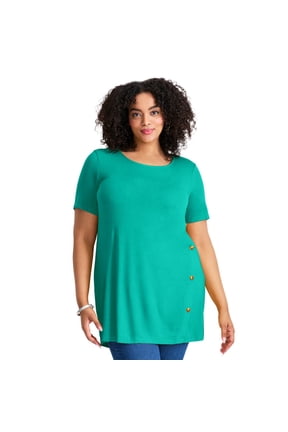 Women's Plus Size Button Detail Tunic Tee