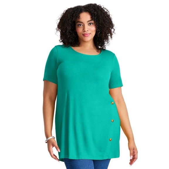 Avenue Women's Plus Size Button Detail Tunic Tee