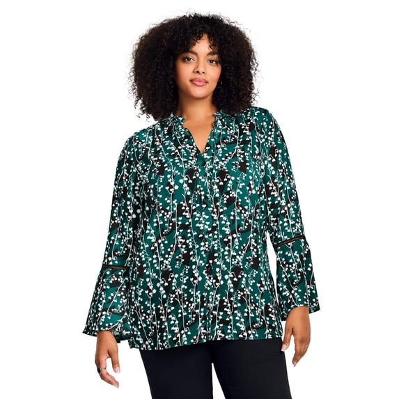Avenue Women's Plus Size Button Front Poet Blouse