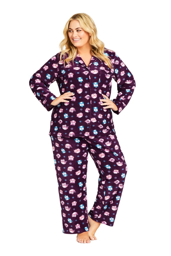 Women's Plus Size Button Owl Sleep Top
