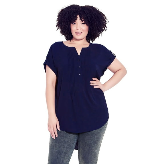 Avenue Women's Plus Size Button Pleat Top