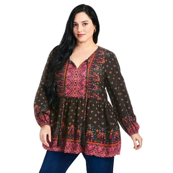 Avenue Women's Plus Size Cara Blouson Peasant Blouse