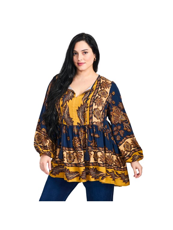 Women's Plus Size Cara Blouson Peasant Blouse
