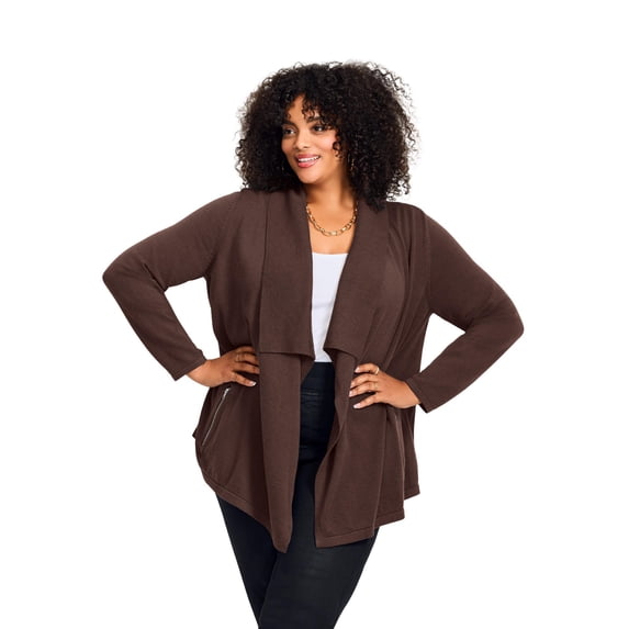 Avenue Women's Plus Size Cascade Cardigan Zipper Pocket