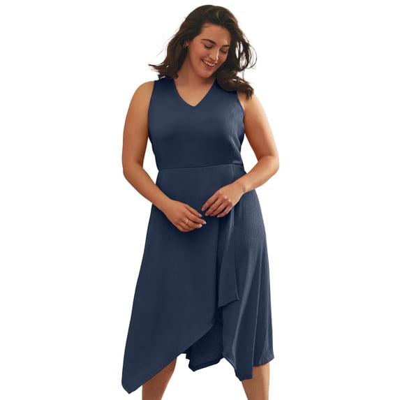 Avenue Women's Plus Size Knit Gauze Cascade Dress