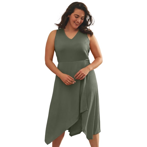 Avenue Women's Plus Size Knit Gauze Cascade Dress