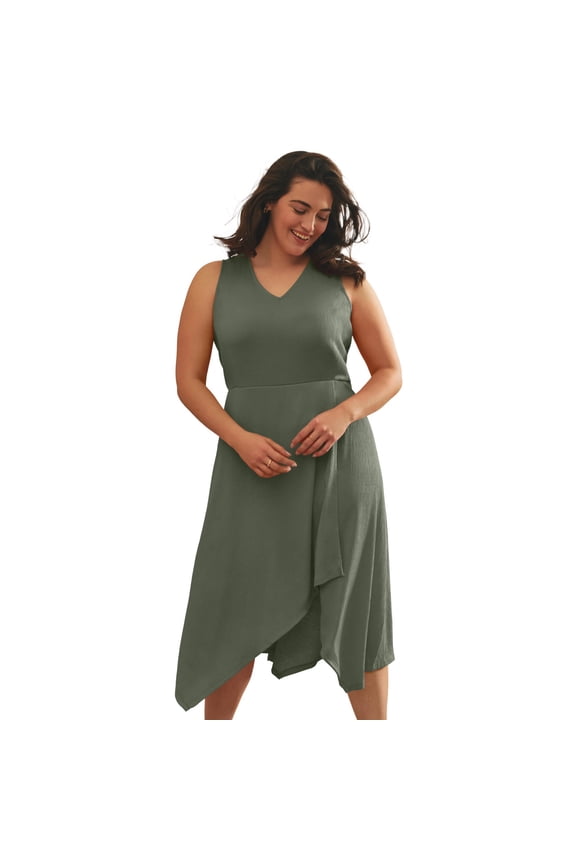 Women's Plus Size Knit Gauze Cascade Dress