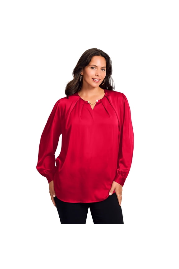 Women's Plus Size Chain Detail Satin Top