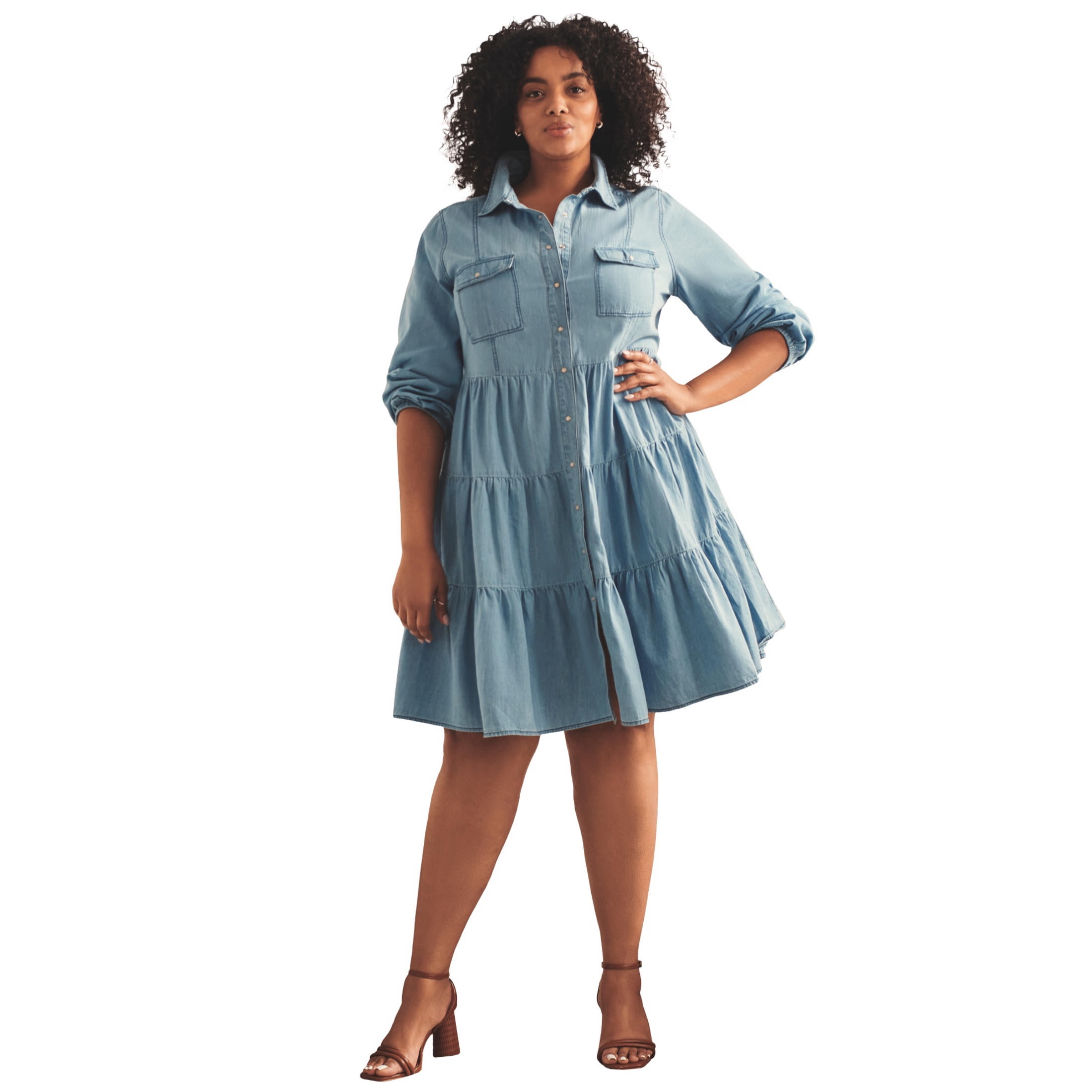 Avenue Women's Plus Size Chambray Shirt Dress - Walmart.com