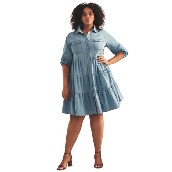 Avenue Women's Plus Size Chambray Shirt Dress