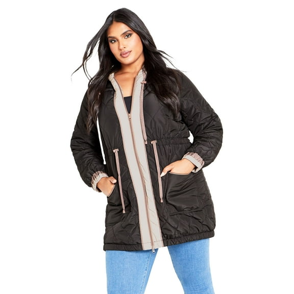 Avenue Women's Plus Size Clio Quilt Padded Hooded Neck Coat