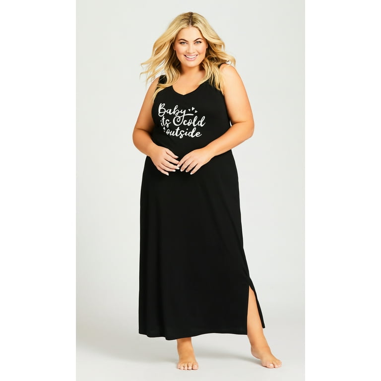 Avenue Women s Plus Size Cold Outside V neckline Maxi Sleep Dress