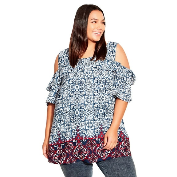 Avenue Women's Plus Size Cold Shoulder Frill Top