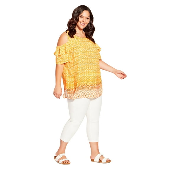 Avenue Women's Plus Size Cold Shoulder Frill Top