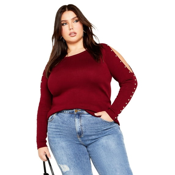 Avenue Women's Plus Size Cold Shoulder Full Length Sleeves Sweater