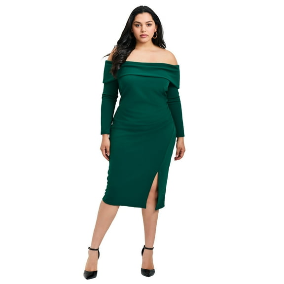 Avenue Women's Plus Size Collette Off Shoulder Gathered Waist Dress