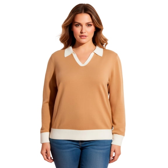 Avenue Women's Plus Size Color Block Polo Sweater