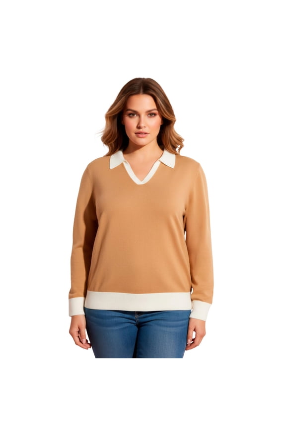 Women's Plus Size Colorblock Polo Sweater