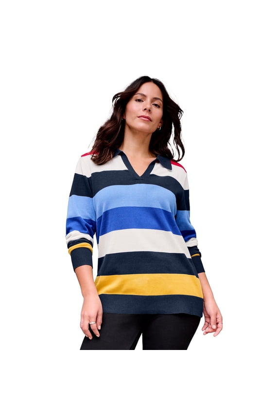 Women's Plus Size Color Block Polo Sweater