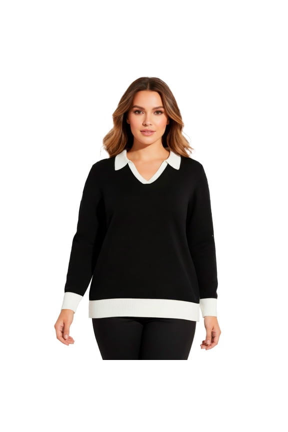 Women's Plus Size Colorblock Polo Sweater