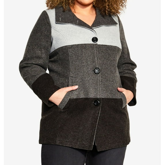 Avenue Women's Plus Size Colour Block Stripe Button Up High Neck Jacket