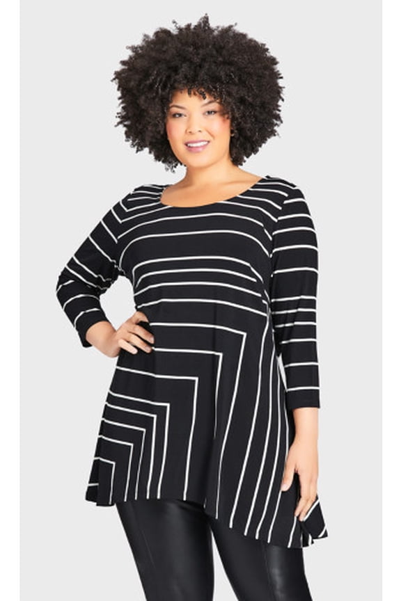 Women's Plus Size Cottage Grove Tunic Top 3/4 Length Sleeves Round Neckline