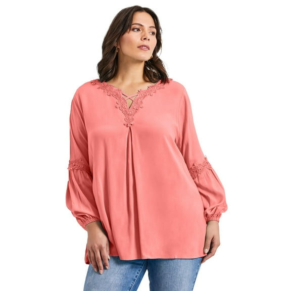 Avenue Women's Plus Size Crochet Lace Trim Top