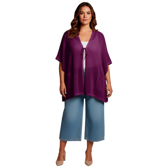 Avenue Women's Plus Size Crochet Tie Front Cardigan