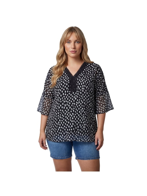 Women's Plus Size Crochet Trim Caftan Top