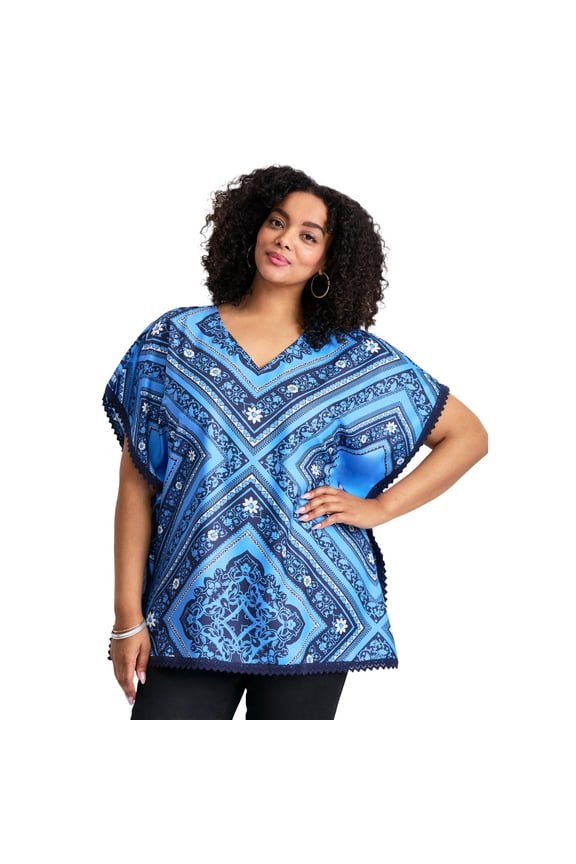 Women's Plus Size Crochet Trim Poncho Top