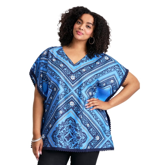 Avenue Women's Plus Size Crochet Trim Poncho Top