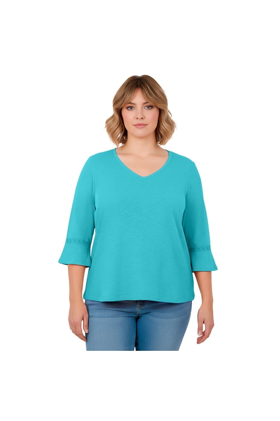Women's Plus Size Crochet Trim Ruffle Sleeve Top