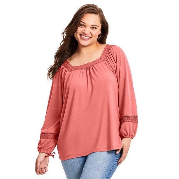 Avenue Women's Plus Size Crochet Trim Top
