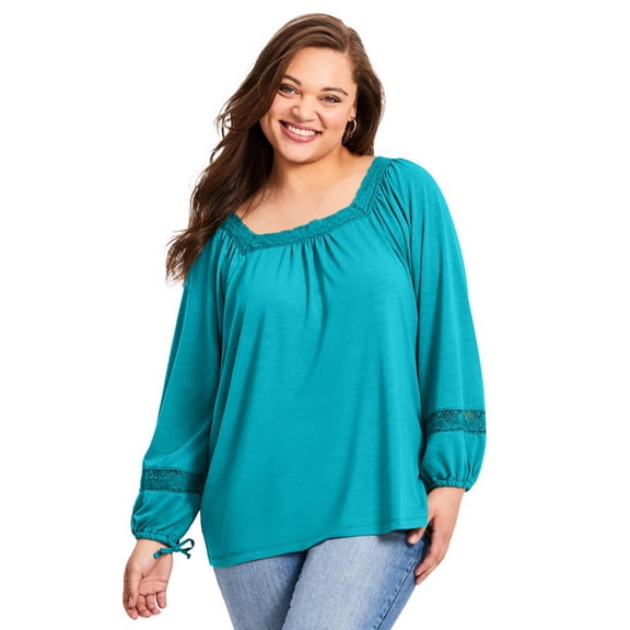 Avenue Women's Plus Size Crochet Trim Top