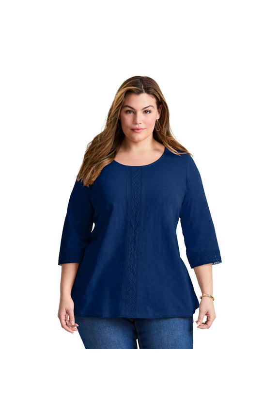Women's Plus Size Crochet Trim Tunic