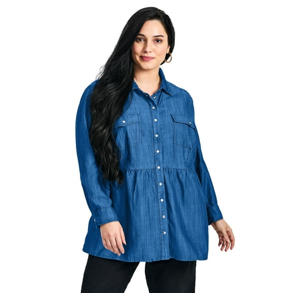 Avenue Women's Plus Size Denim Tiered Shirt