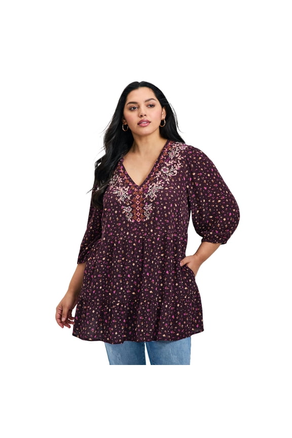 Women's Plus Size Ditsy Embroidered Tunic