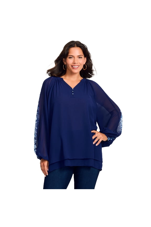 Women's Plus Size Double Layered Poet Blouse