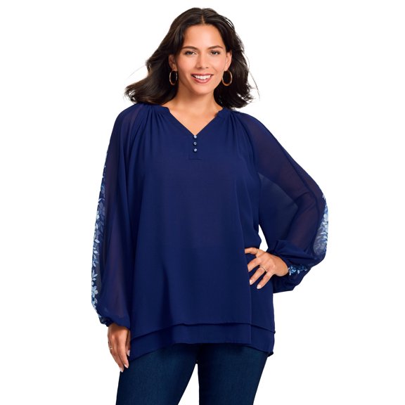 Avenue Women's Plus Size Double Layered Poet Blouse