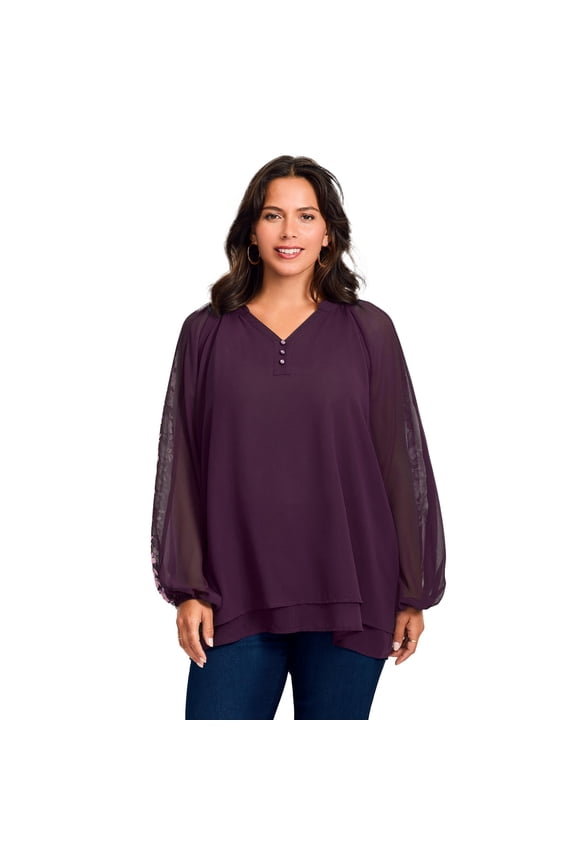 Women's Plus Size Double Layered Poet Blouse