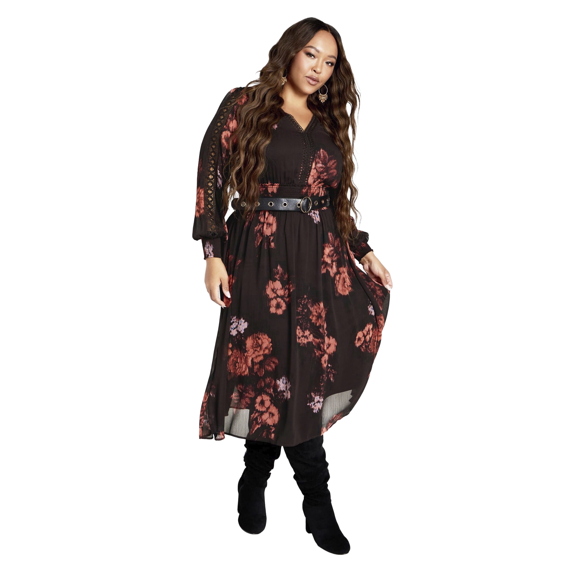 knee length dresses for ladies Elena Long-Sleeve Crepe Gown main image 0